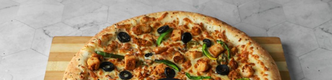 Rahat's chicken pizza with olives and green pepper